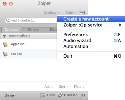 Account creation button. 