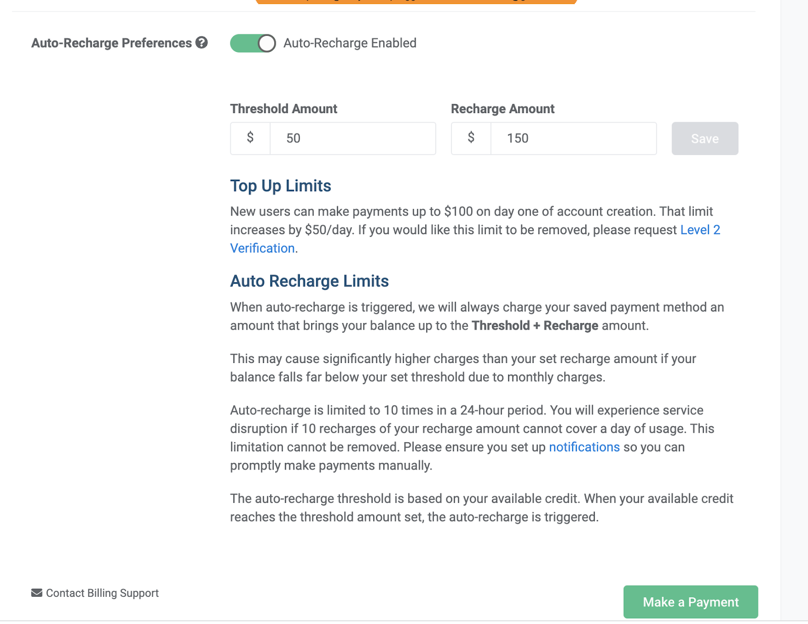 Auto-Recharge Preferences section.