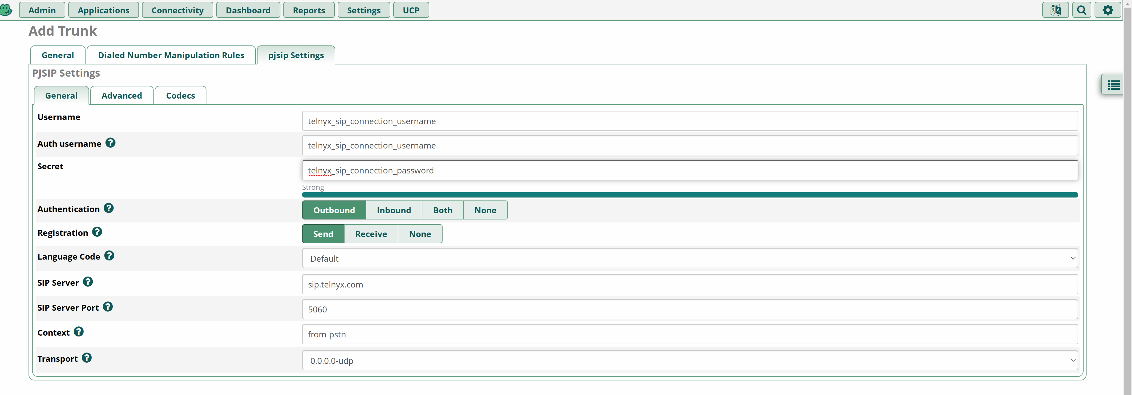 PJSP settings configuration. 