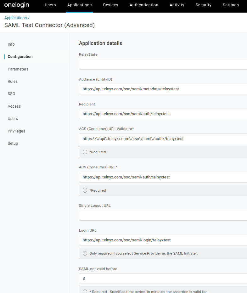 SAML Test Connector (Advanced). 
