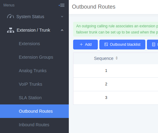 Outbound routes settings tab. 