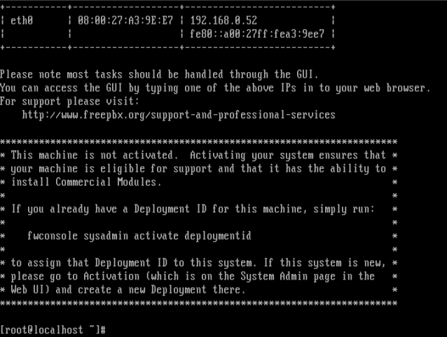 FreePBX ISO interface for needed login URL. 