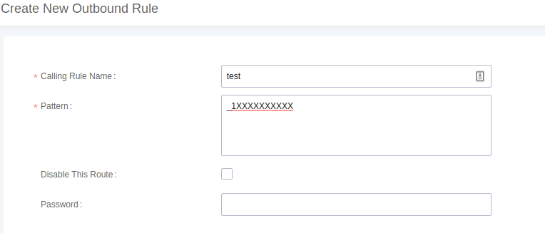 Outbound route rule settings tab. 