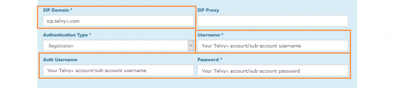 SIP domain section.