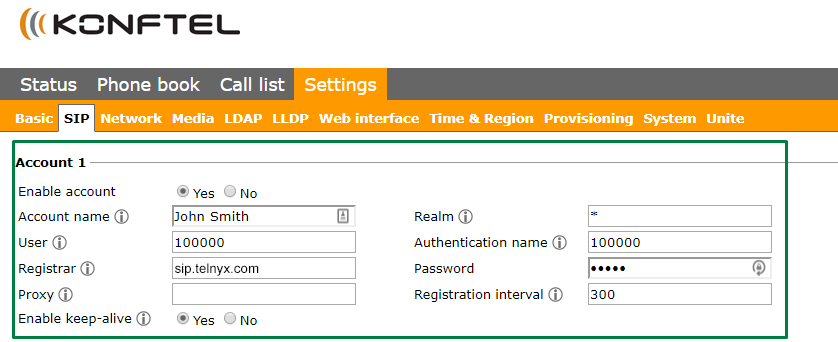 Settings section. 
