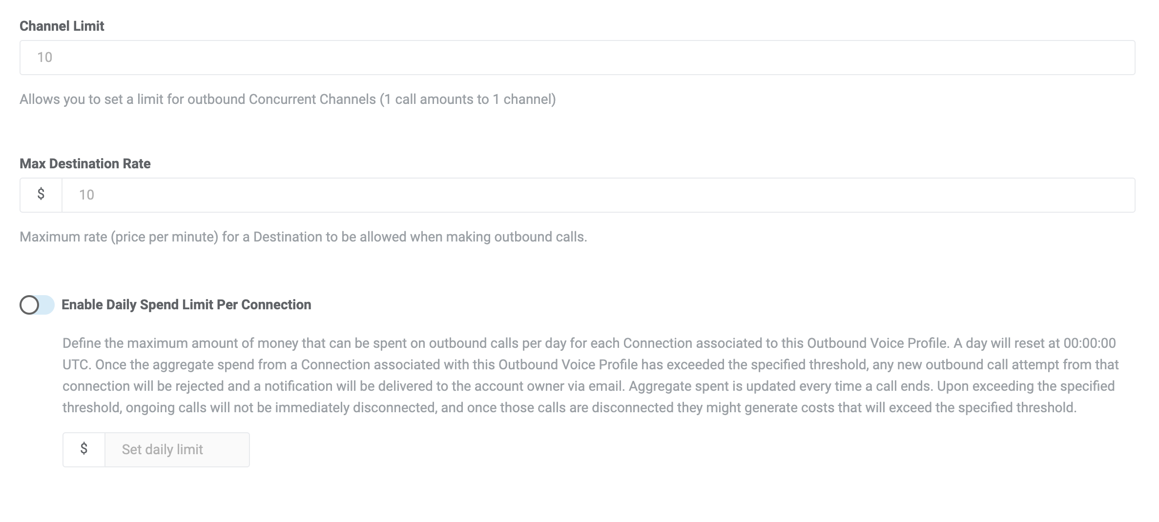 Channel Limit section. 