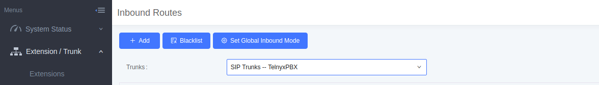 Inbound route creation portal. 