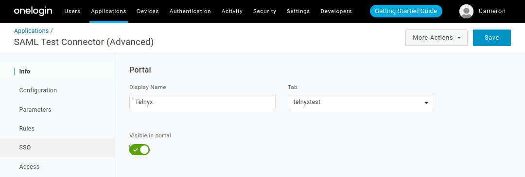 The SSO tab. 
