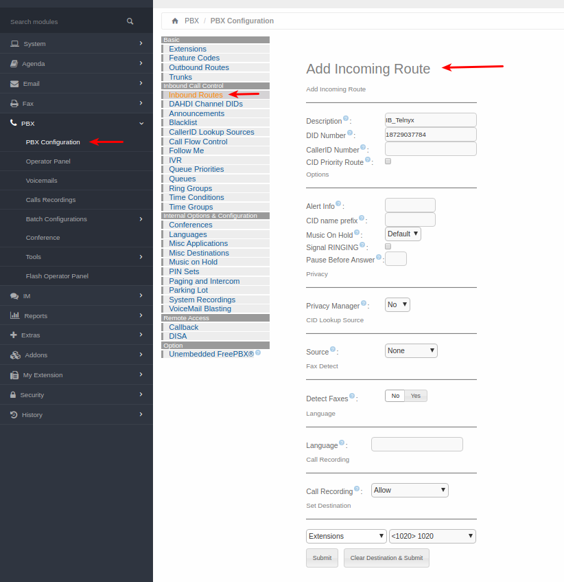 Inbound rules configuration portal.  