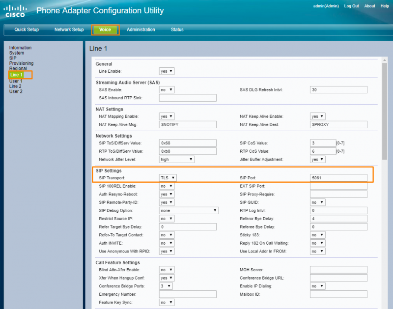 SIP traffic encryption settings interface. 