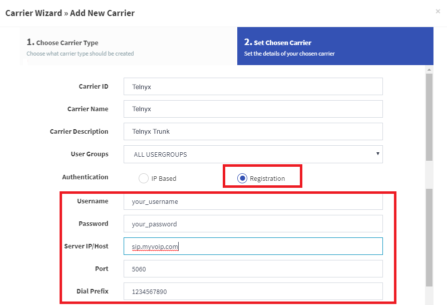Add New Carrier wizard page on GOautodial portal. 