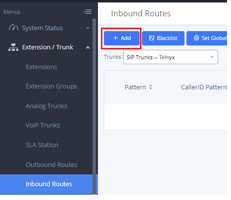 Inbound Routes settings sub-tab.
