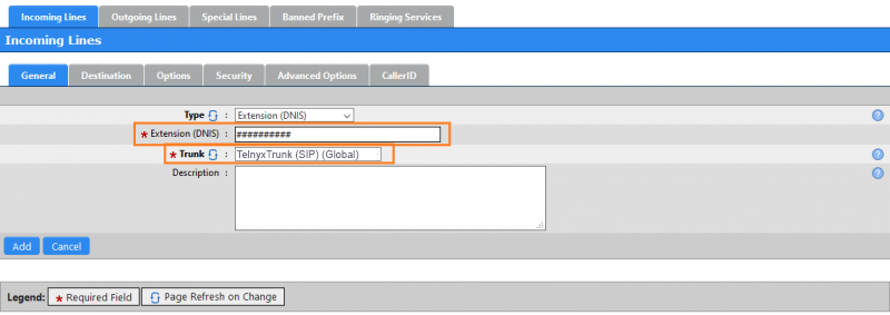 Inbound rules settings section. 