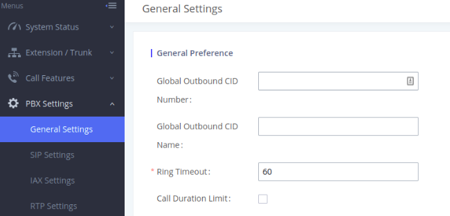 Outbound caller ID settings tab. 