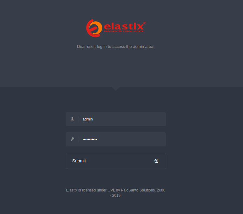 GUI credentials submission page. 