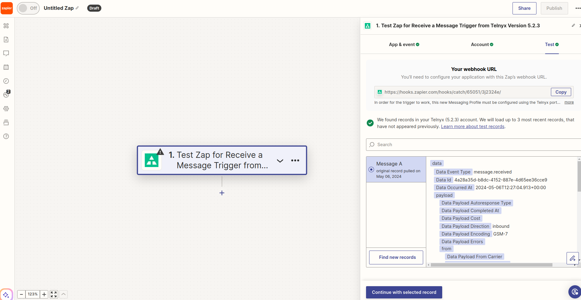 Test Trigger on zap screenshot