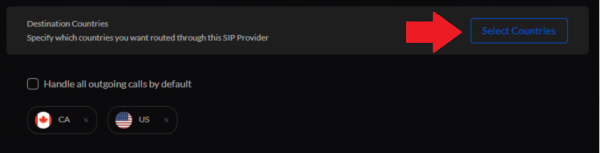 System Settings configuration for Countries' selection.