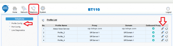 Telephony section of the BuddyTalk Web Console. 