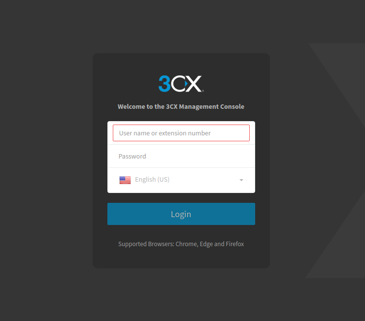 3CX management console. 