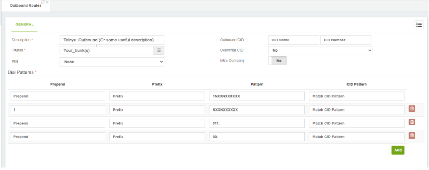Outbound Routes general settings.