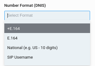 Number format (DNIS) options interface.