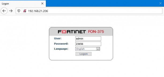 Fortinet credentials settings section. 