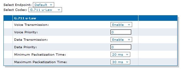 Minimum and Maximum Packetization time of the u-Law section. 
