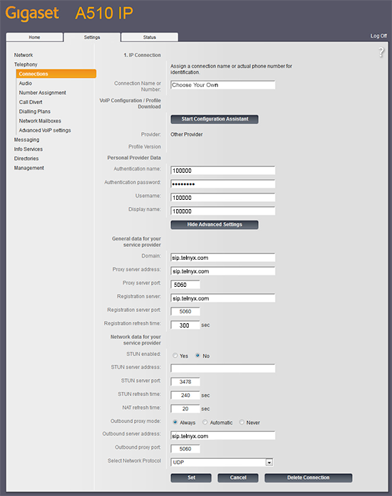A screenshot of the UDP setup. 