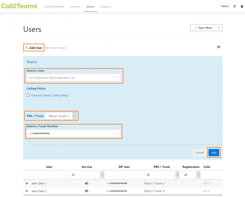 Users tab. 