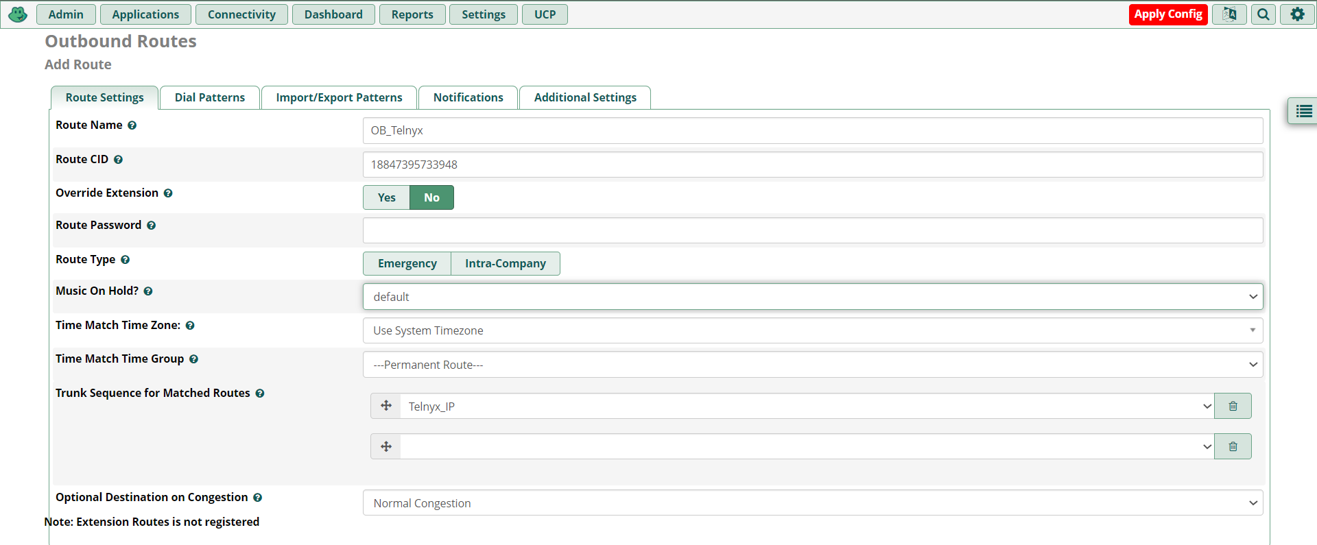 Outbound routes page. 
