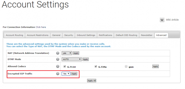 Account settings page. 