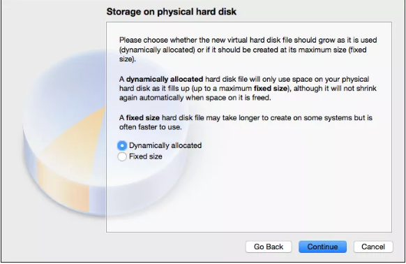 Storage on physical hard disk screen.